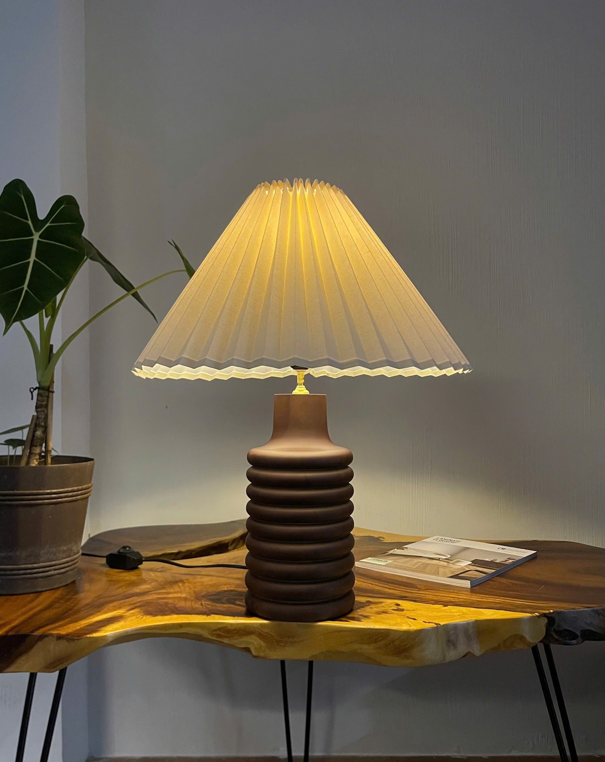 Tall Sculptural Wood Table Lamp