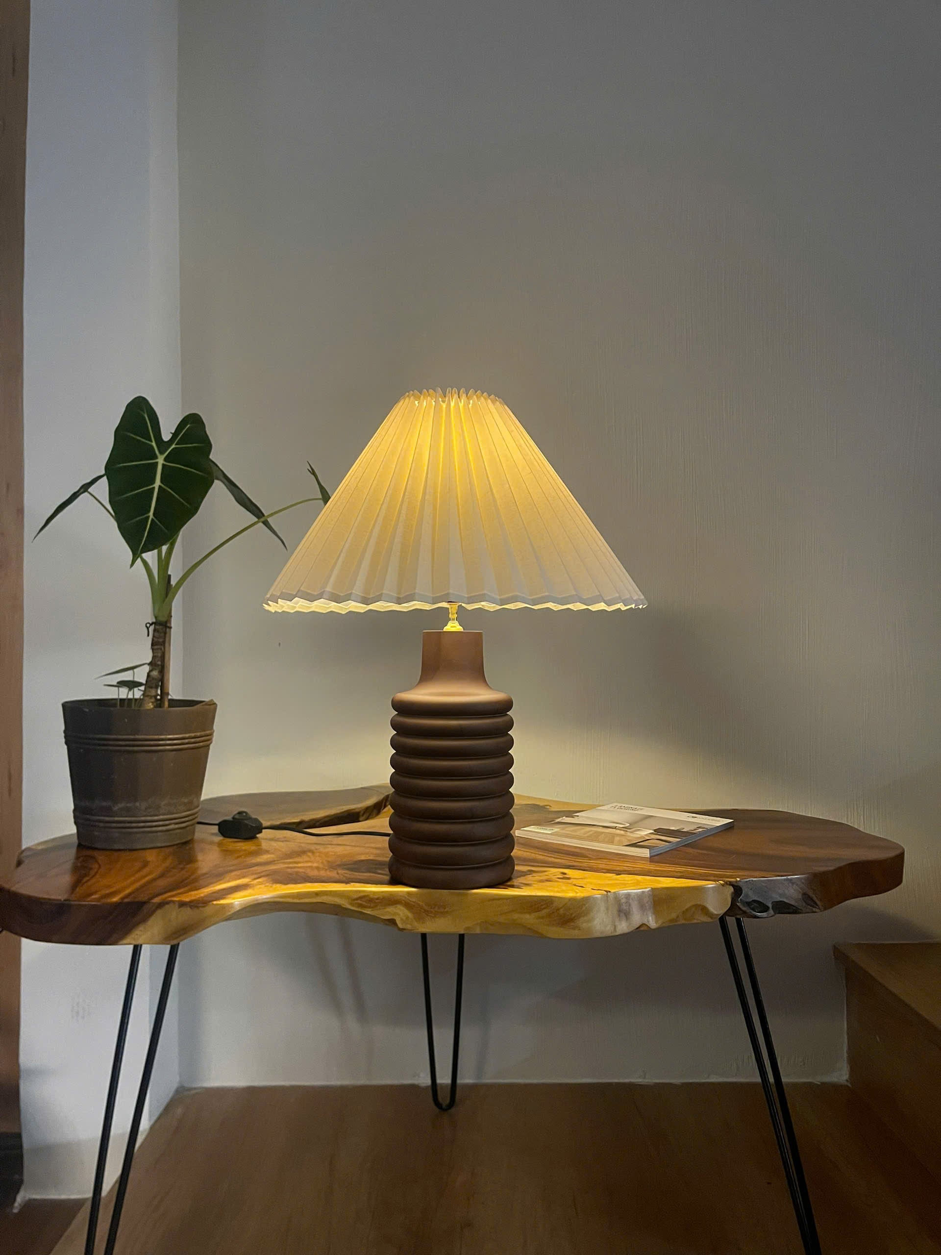 Tall Sculptural Wood Table Lamp