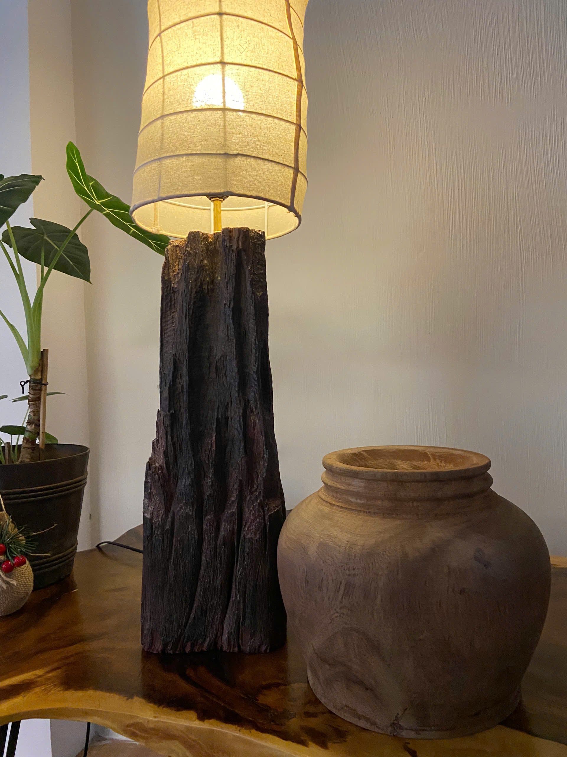 Compact Pedestal Driftwood Table Lamp