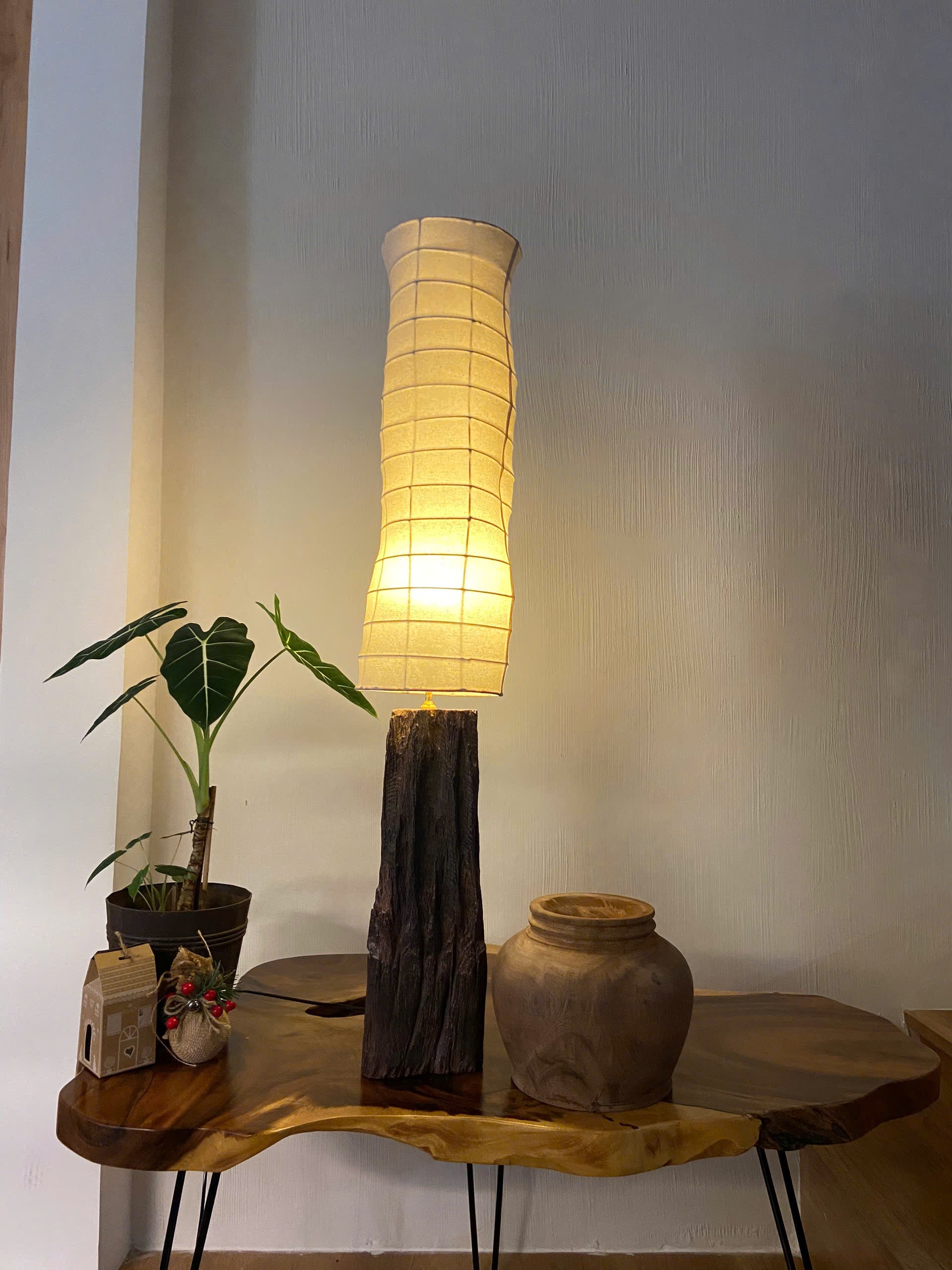 Compact Pedestal Driftwood Table Lamp