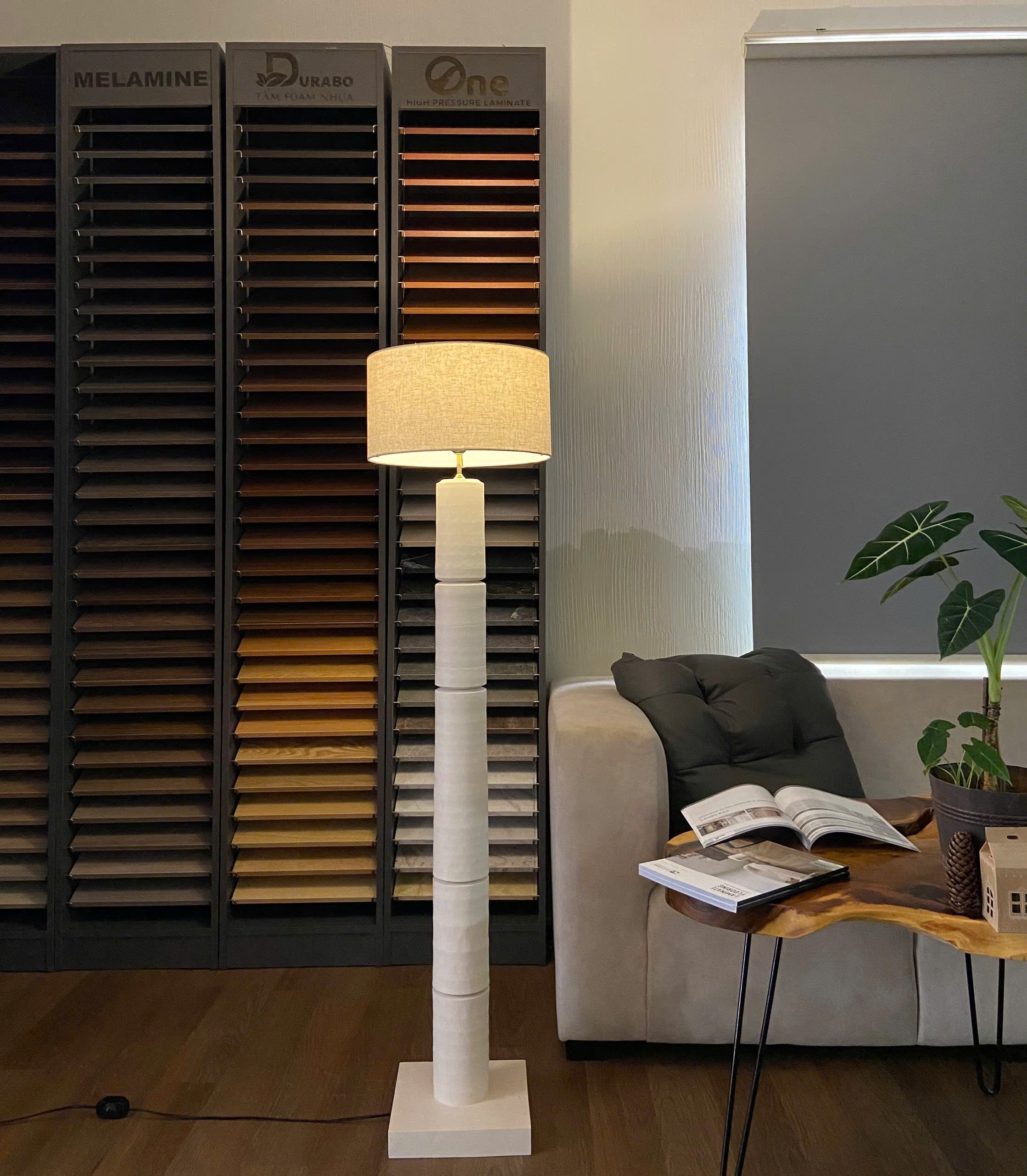 Tall Textured Wood Floor Lamp