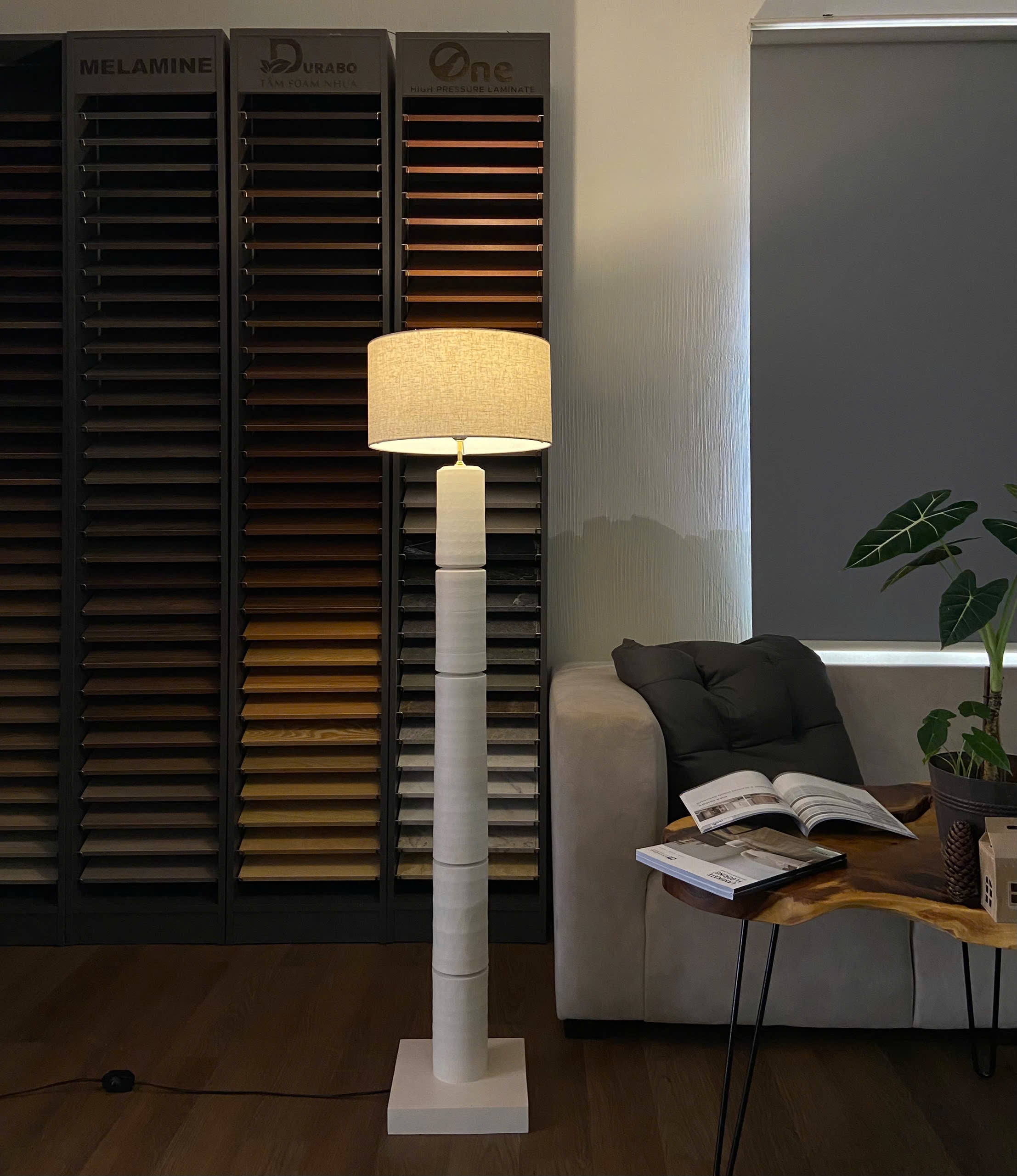 Tall Textured Wood Floor Lamp