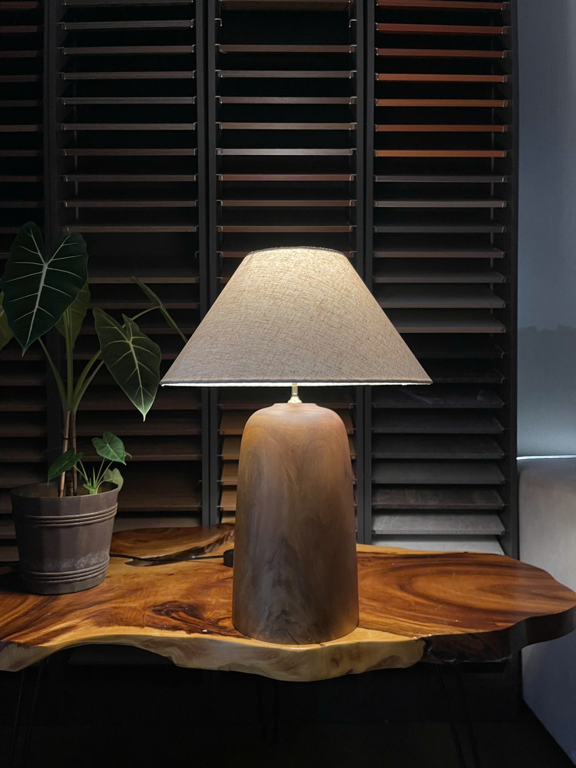 Compact Slim Wood Table Lamp