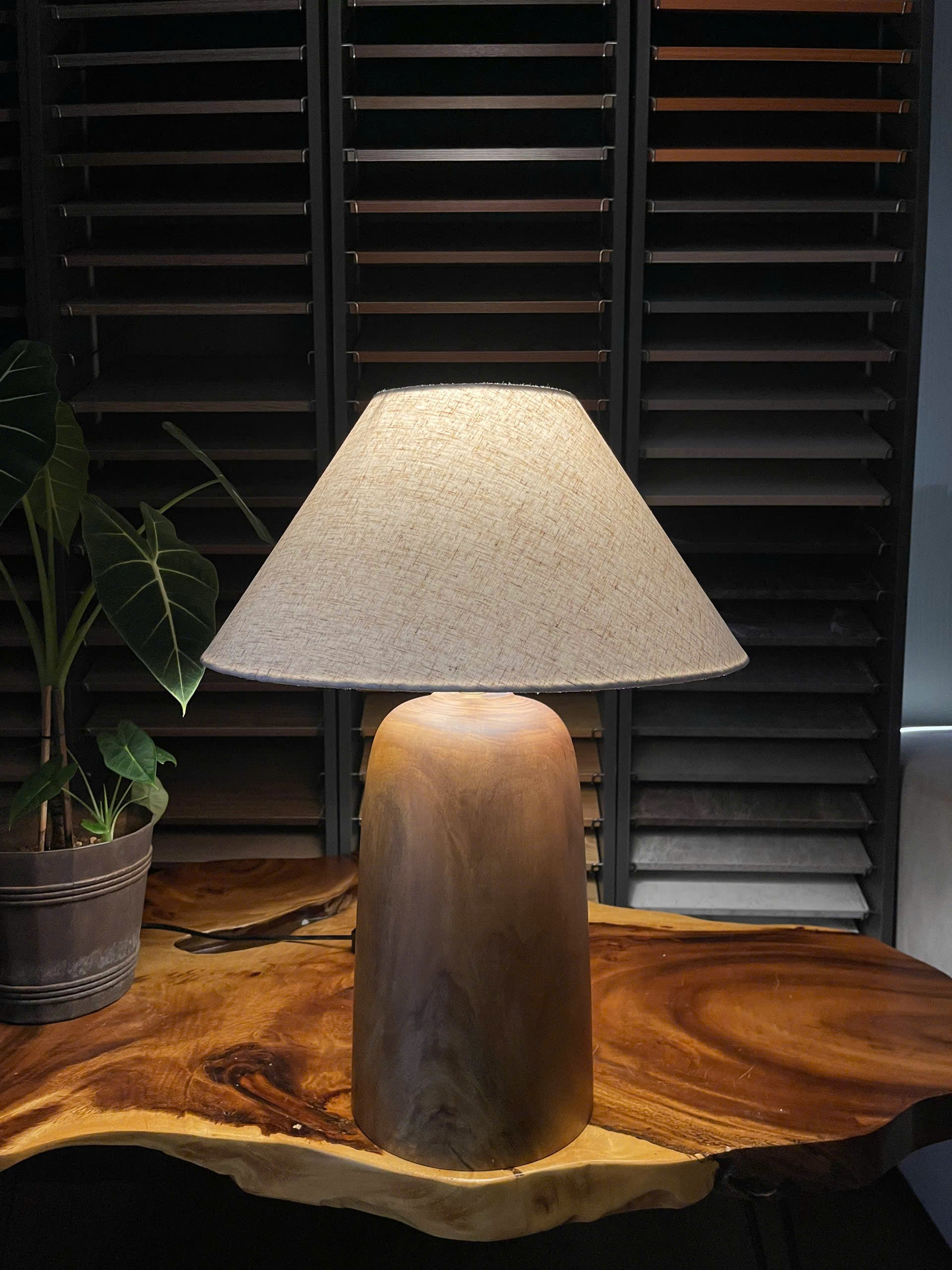 Compact Slim Wood Table Lamp