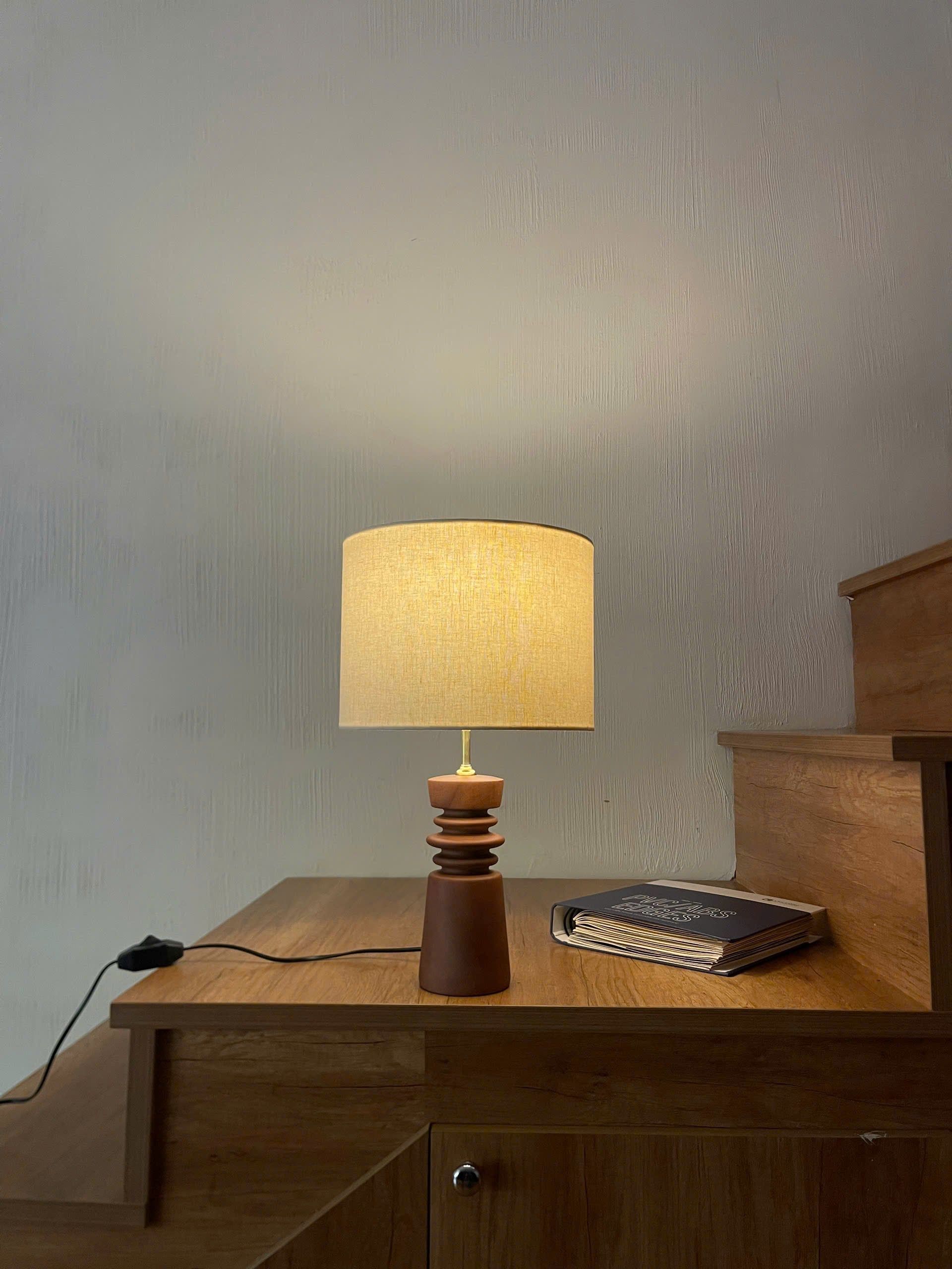 Compact Pedestal Wood Table Lamp