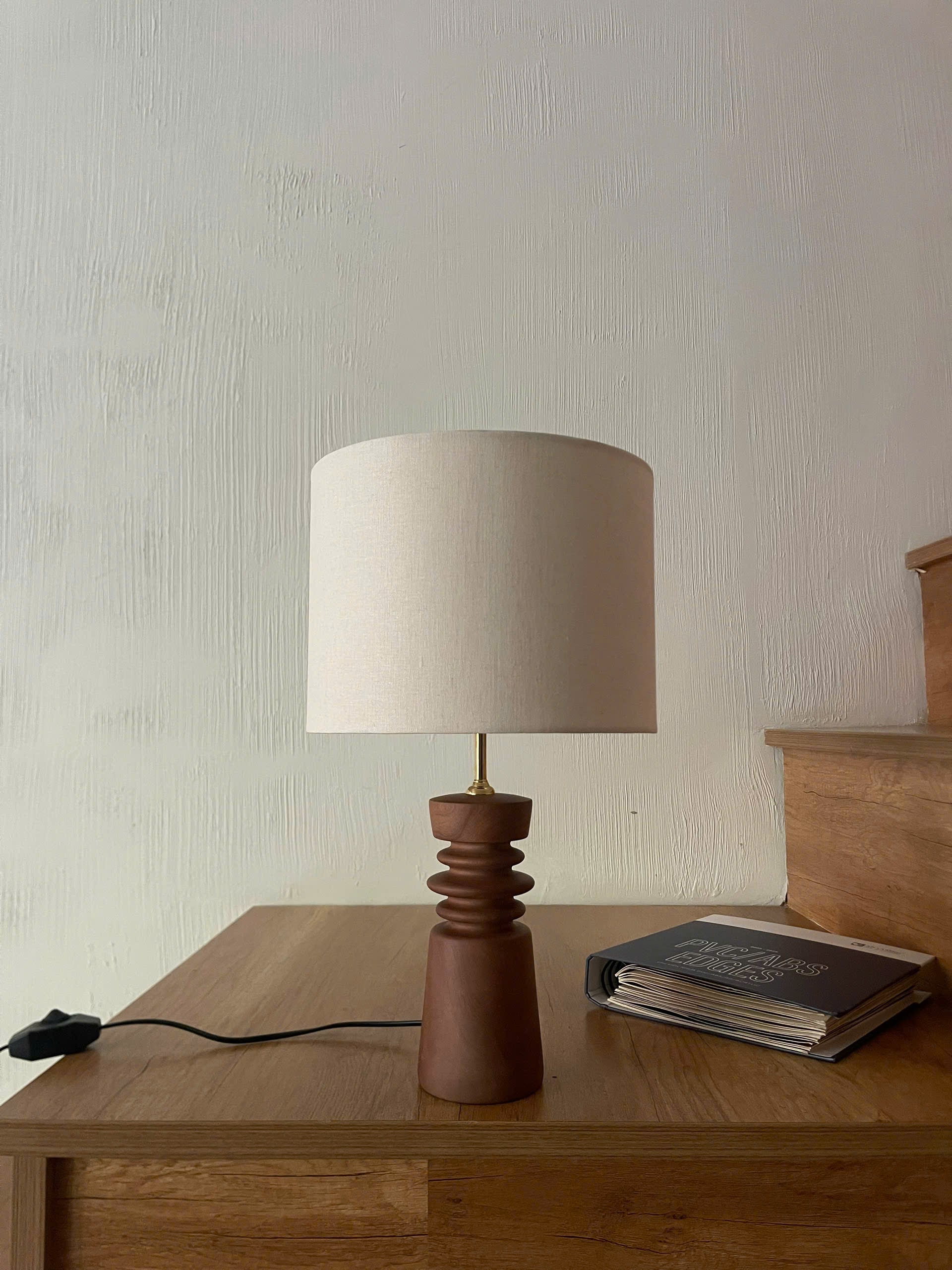 Compact Pedestal Wood Table Lamp