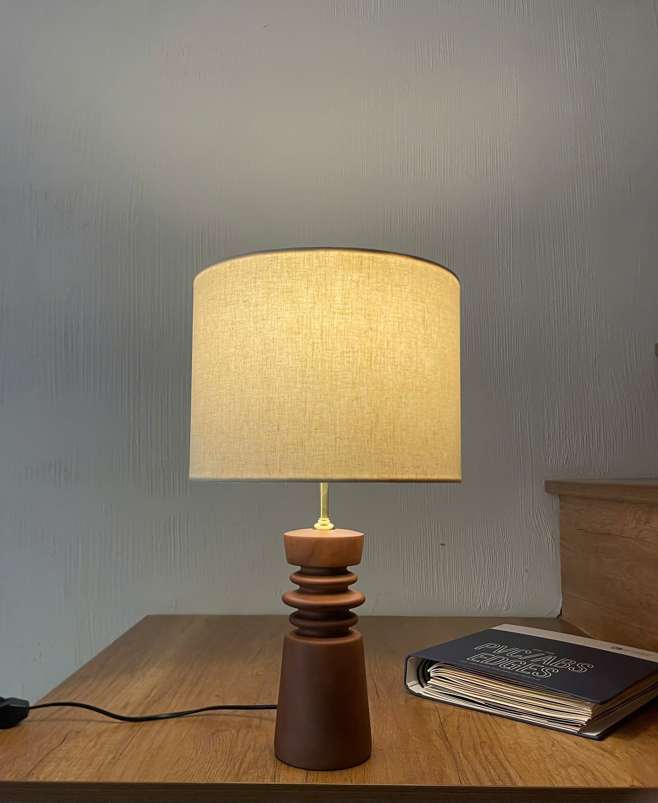 Compact Pedestal Wood Table Lamp