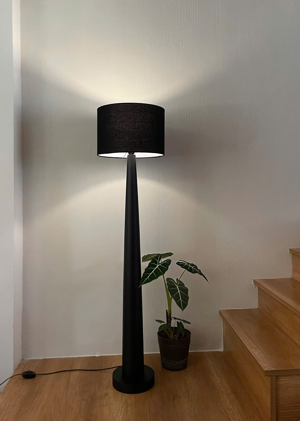 Compact Pedestal Wood Floor Lamp