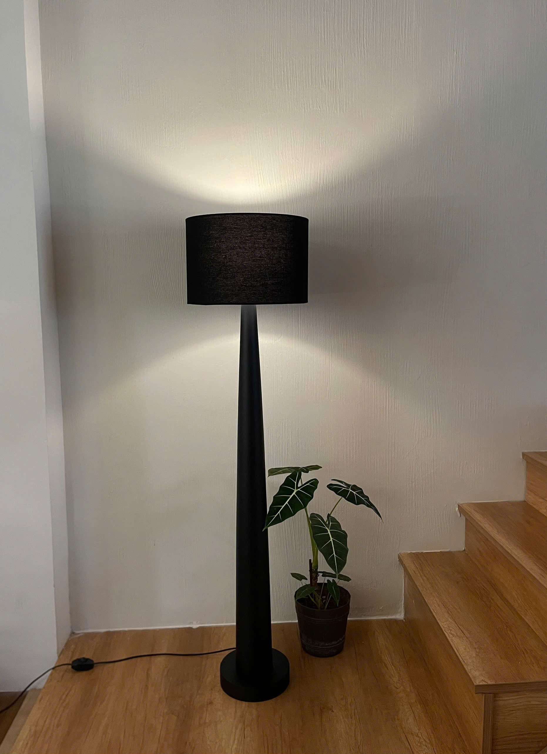 Compact Pedestal Wood Floor Lamp